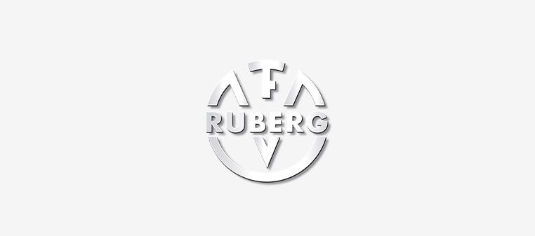 Logo für Ruberg in einem Kreis mit den Buchstaben AFA und V, in Weiß, 3D-Stil auf weißem Hintergrund.