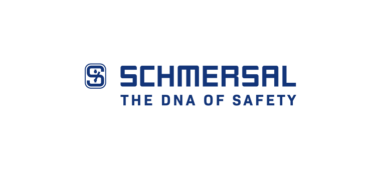 Schmersal-Logo: Blauer Text und Symbol auf weißem Hintergrund. „SCHMERSAL“ über „THE DNA OF SAFETY“.