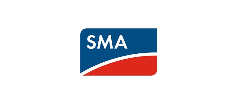 SMA-Logo: Blaues Quadrat mit der Aufschrift „SMA“ in Weiß über einer roten, gebogenen Form.