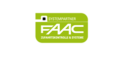 Logo des Systempartners FAAC in Grün mit weißer Schrift.