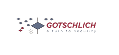 Logo: „GOTSCHLICH“ in Burgunderrot mit Rautenformen, einer blauen Raute und dem Slogan „A turn to security“.