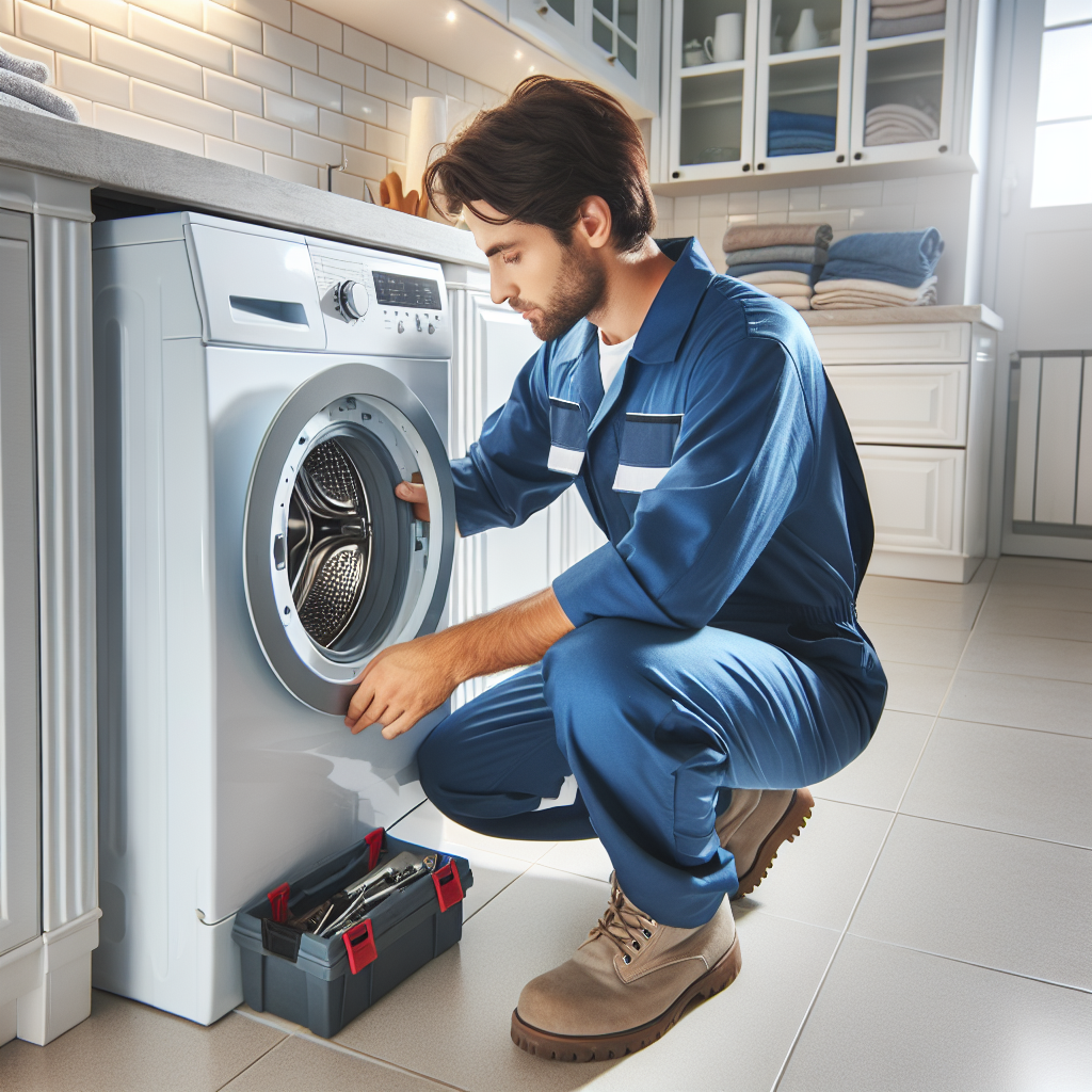 Realistic stock image of technician repairing washing machine