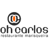 Logotipo para o restaurante de frutos do mar "Oh Carlos": Texto preto e laranja com um logotipo abstrato.
