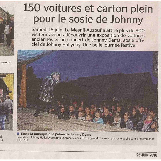 Article de journal : Concert d'un sosie de Johnny Hallyday.
