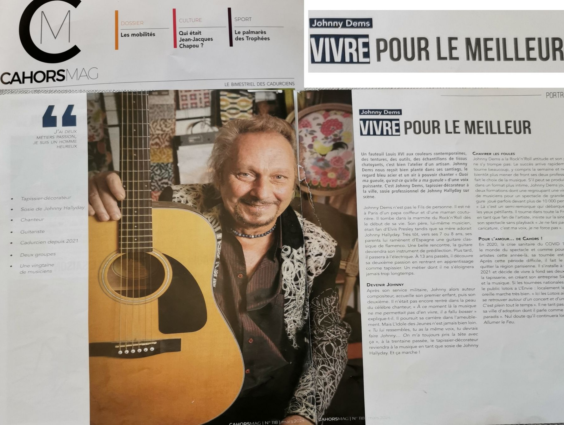 Un journal de Cahors publiant sur JOHNNY DEMS.