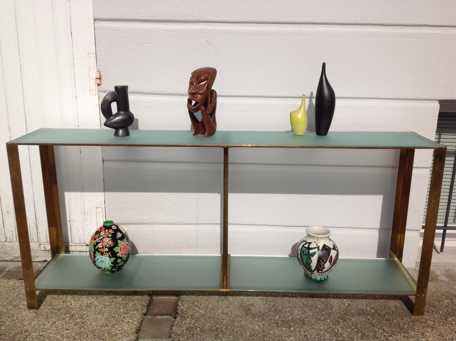 Console verre et bronze 1980