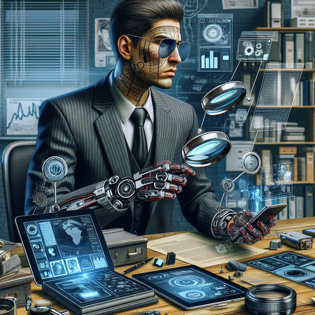Realistic stock image of detective using modern gadgets