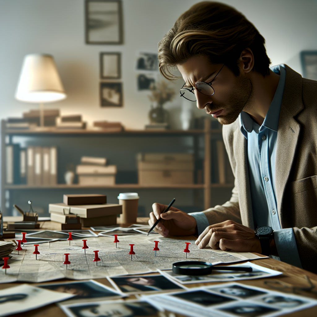 Realistic stock image of detective analyzing evidence