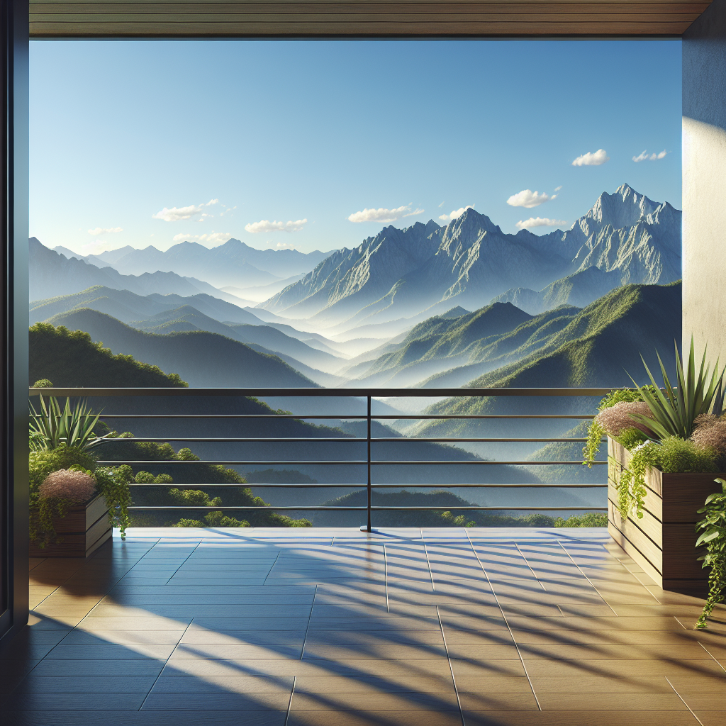 Realistic stock image of mountain view from balcony