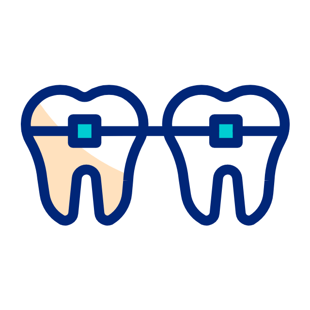 Un par de dientes con aparatos ortopédicos.