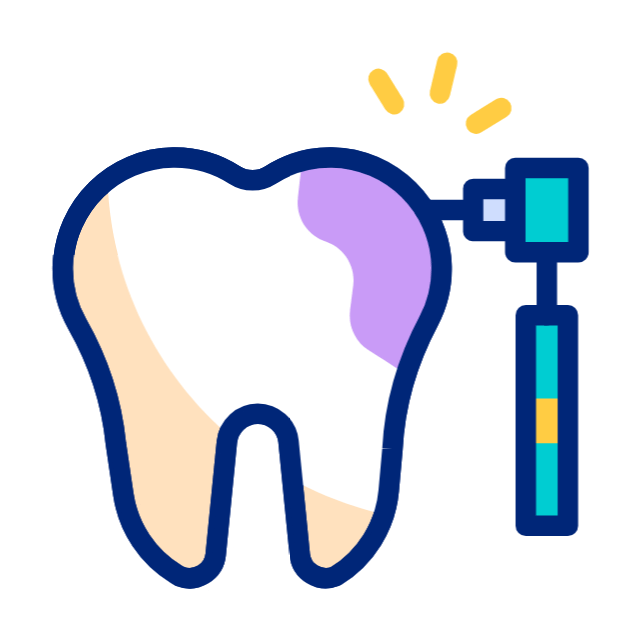 Un icono de un diente siendo examinado por un dentista.