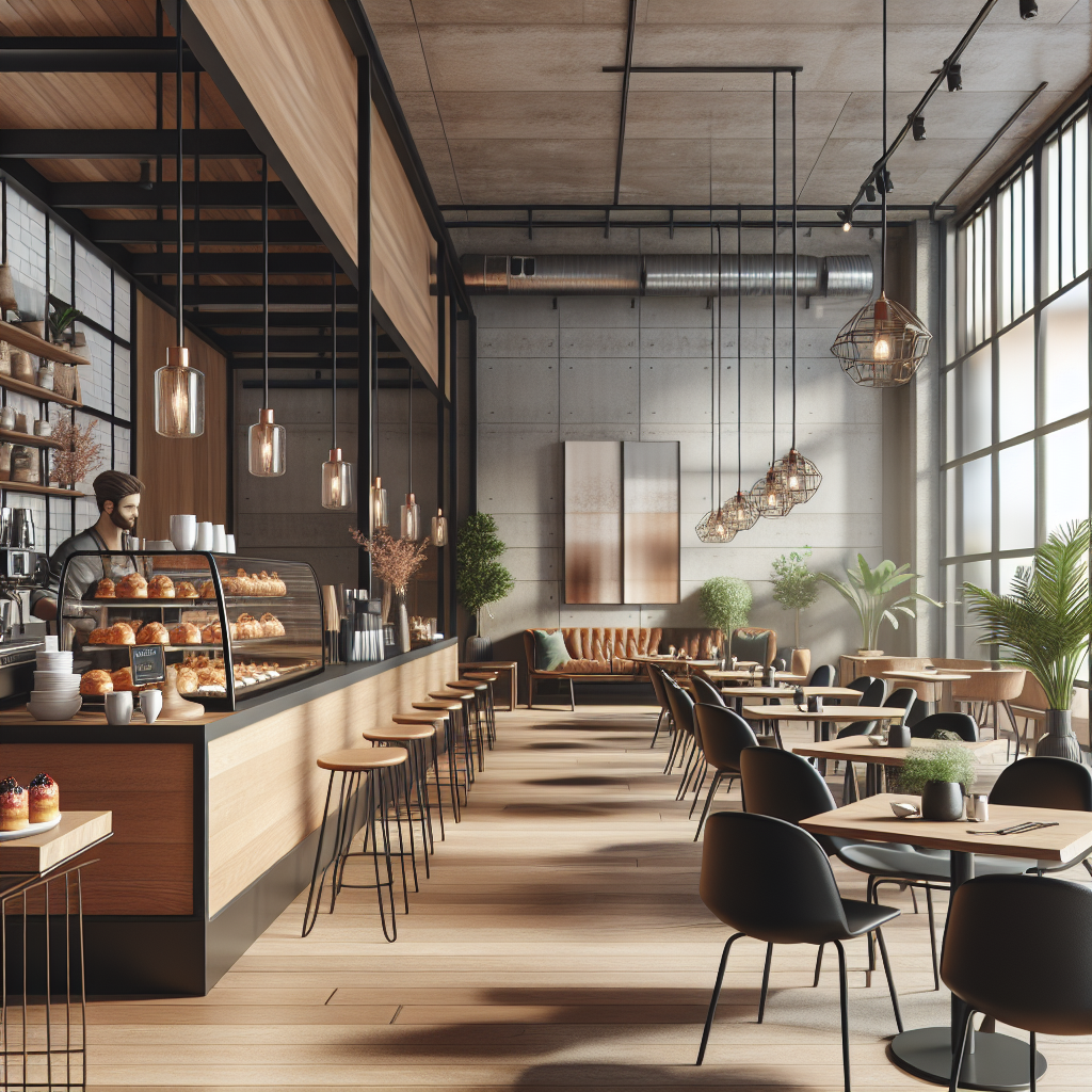 Realistic stock image of modern cafe interior.