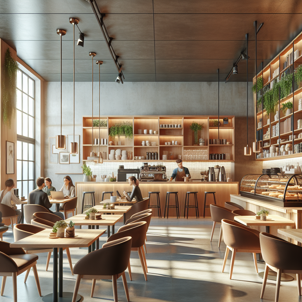 Realistic stock image of modern coffee shop interior