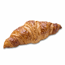 Um close de um croissant em um fundo branco.
