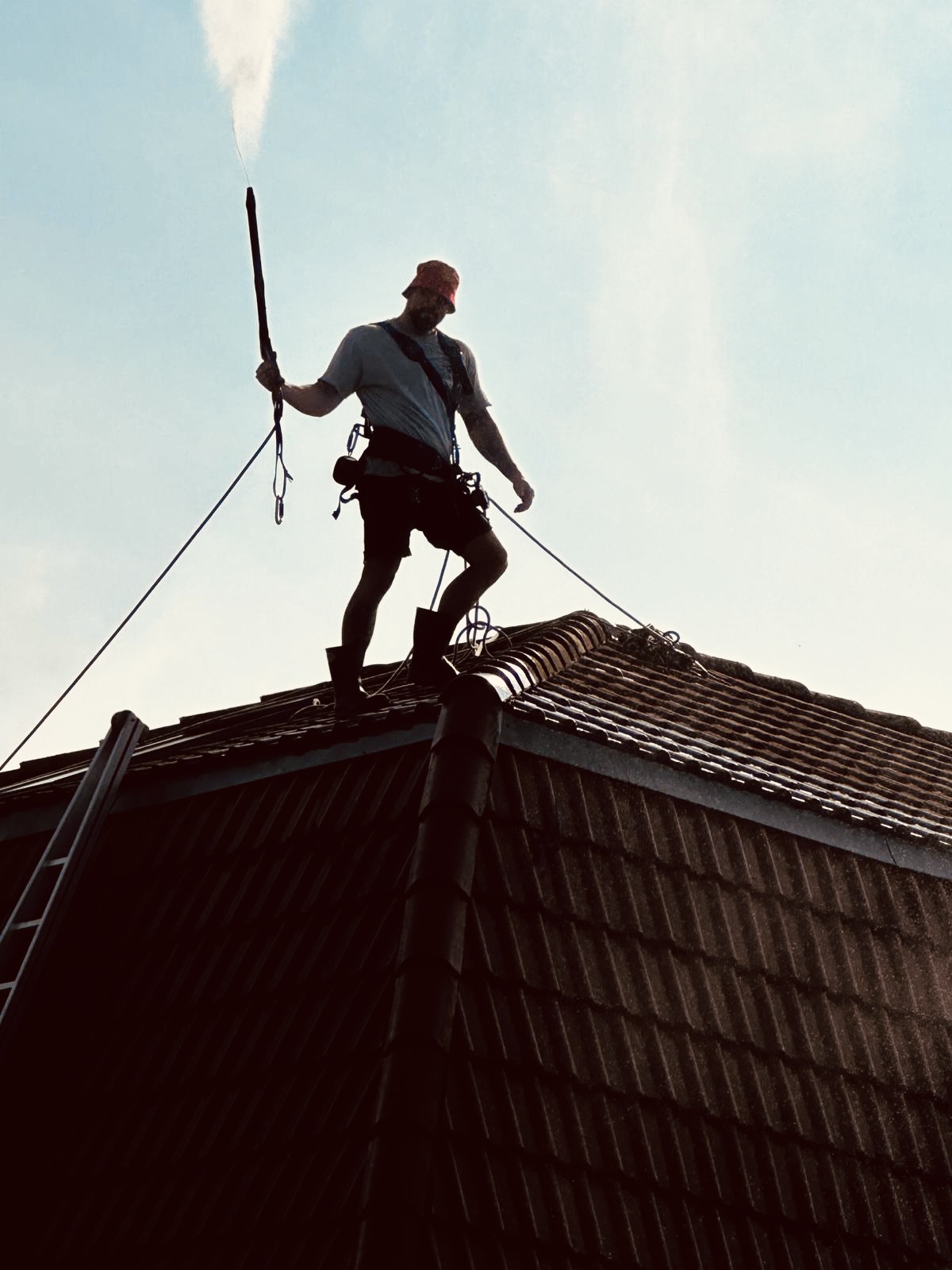 Cleanclimb: Reinigungsarbeiten an der Dachrinne eines Gebäudes