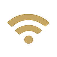 Goldenes Wi-Fi-Signal-Symbol mit geschwungenen Linien, die von einem zentralen Punkt ausgehen.