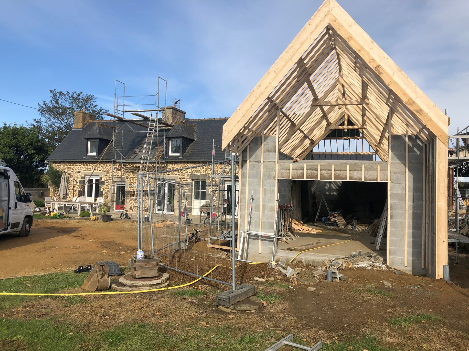 Chantier d'une charpente chez un propriétaire