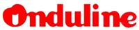 Logotipo de Onduline en texto rojo.