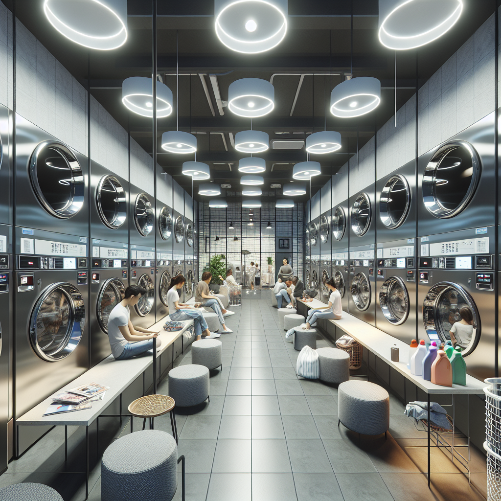 Realistic image of modern self-service laundromat
