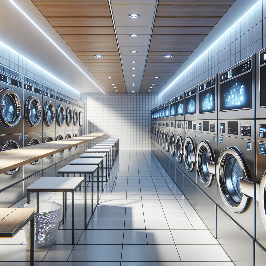 Realistic stock image of modern laundromat equipment