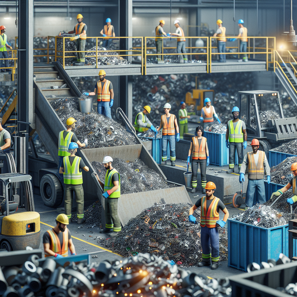 Realistic stock image of workers recycling metals.