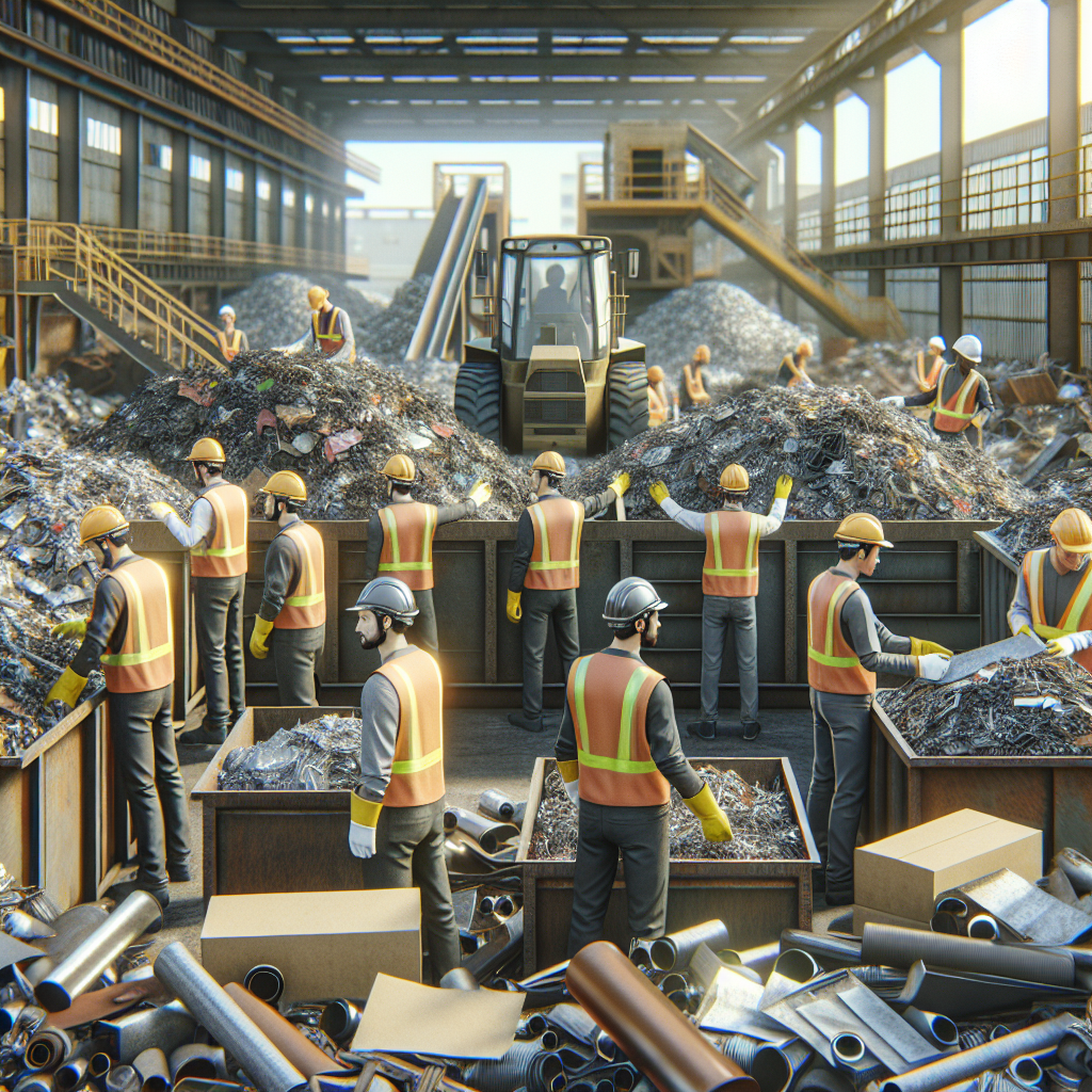 Realistic stock image of workers sorting scrap metal