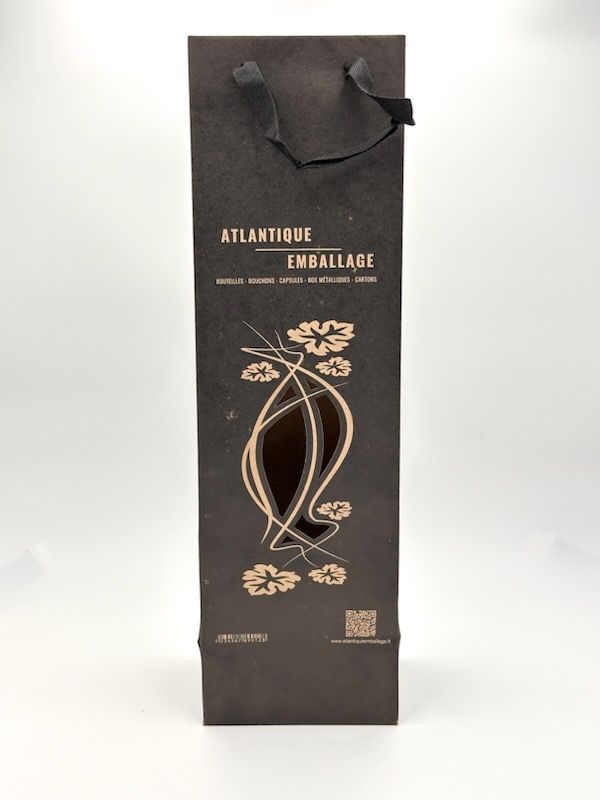 Sac pour bouteille de vin noir avec motif et texte dorés