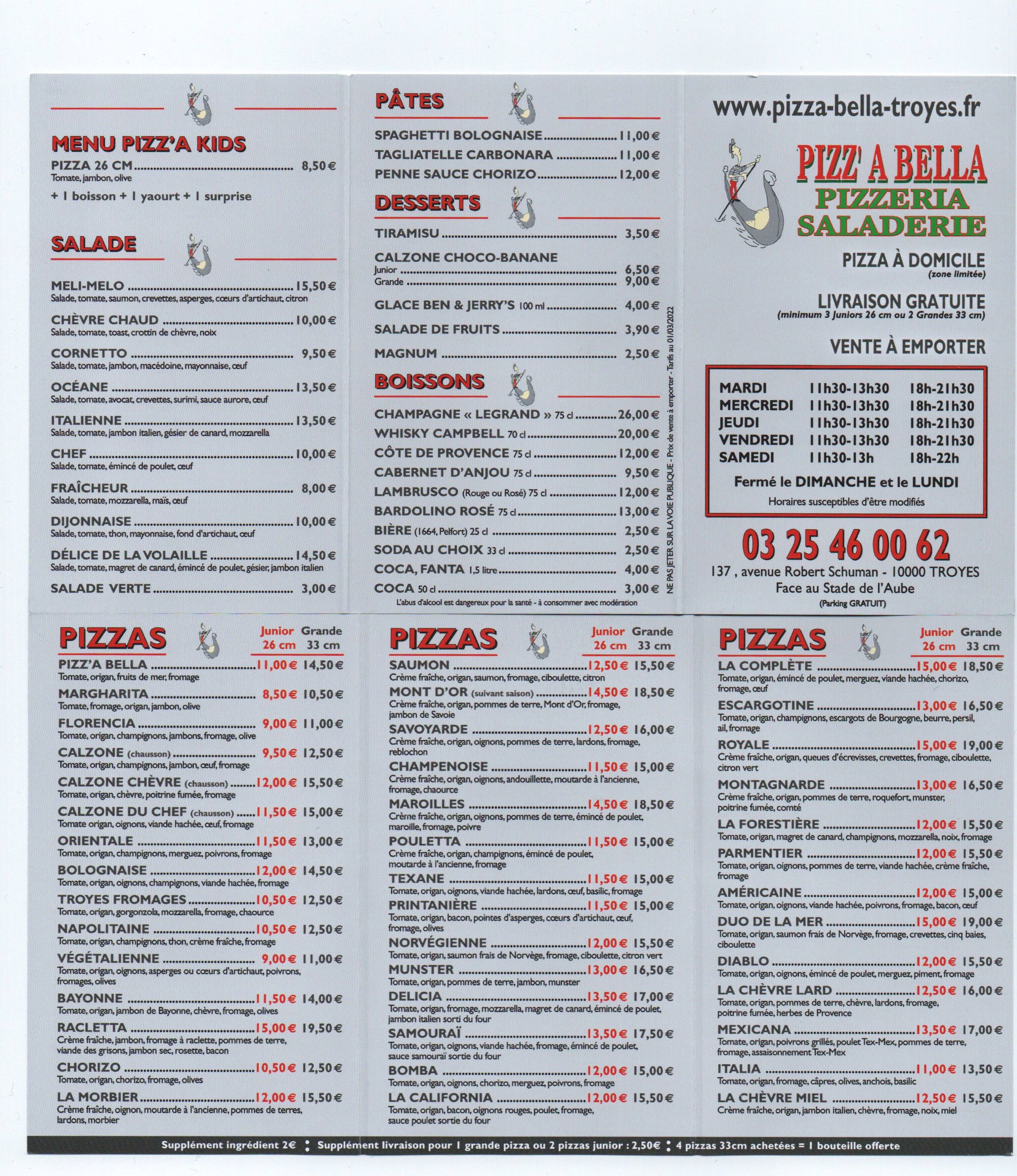 Contact Pizz A Bella Troyes 137 av. Robert Schumann 10000 Troyes (France)