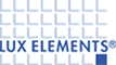Ein blau-weißes Logo für Lux Elements.