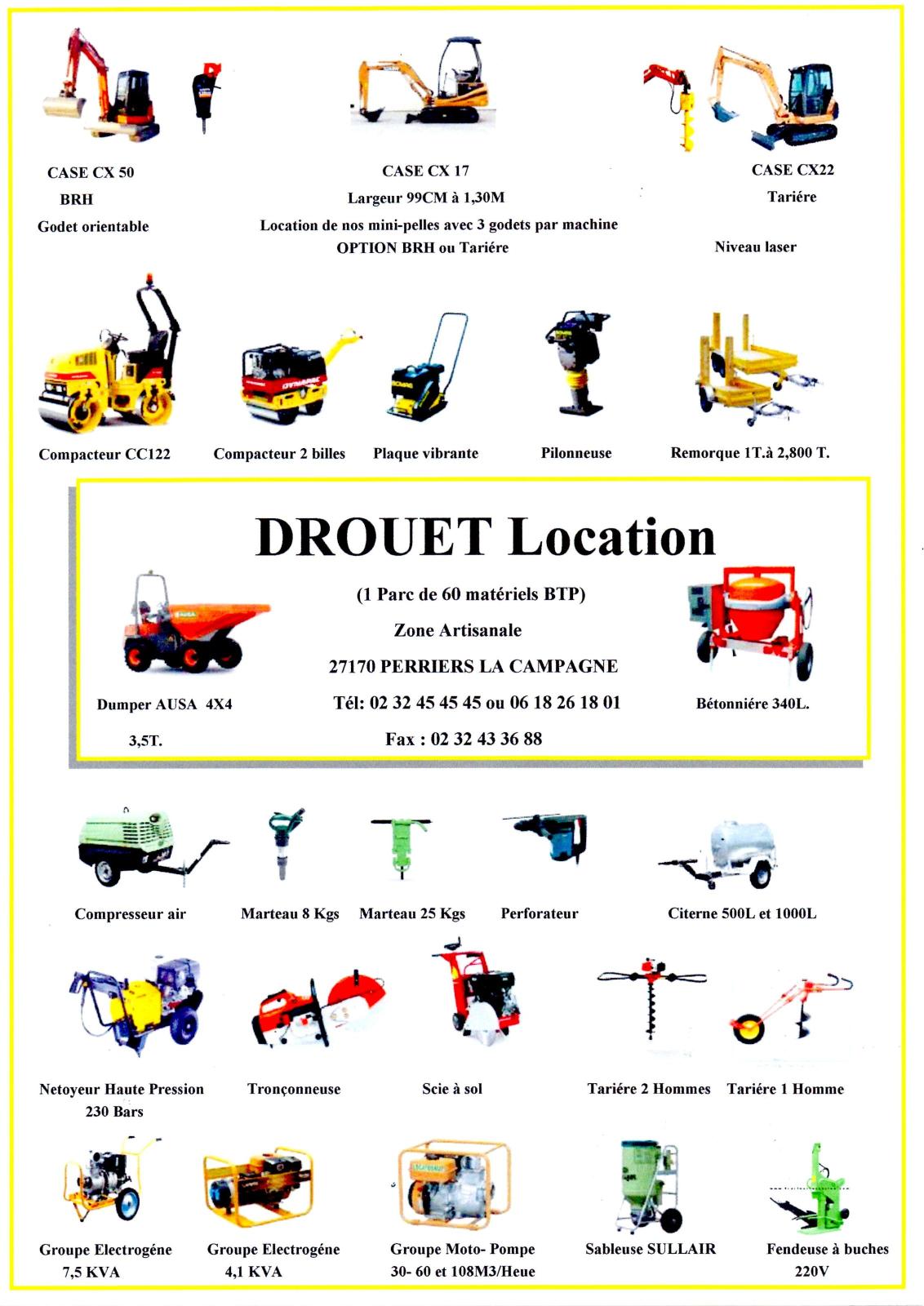 Les matériels disponibles - Location de matériel Drouet dans l'Eure