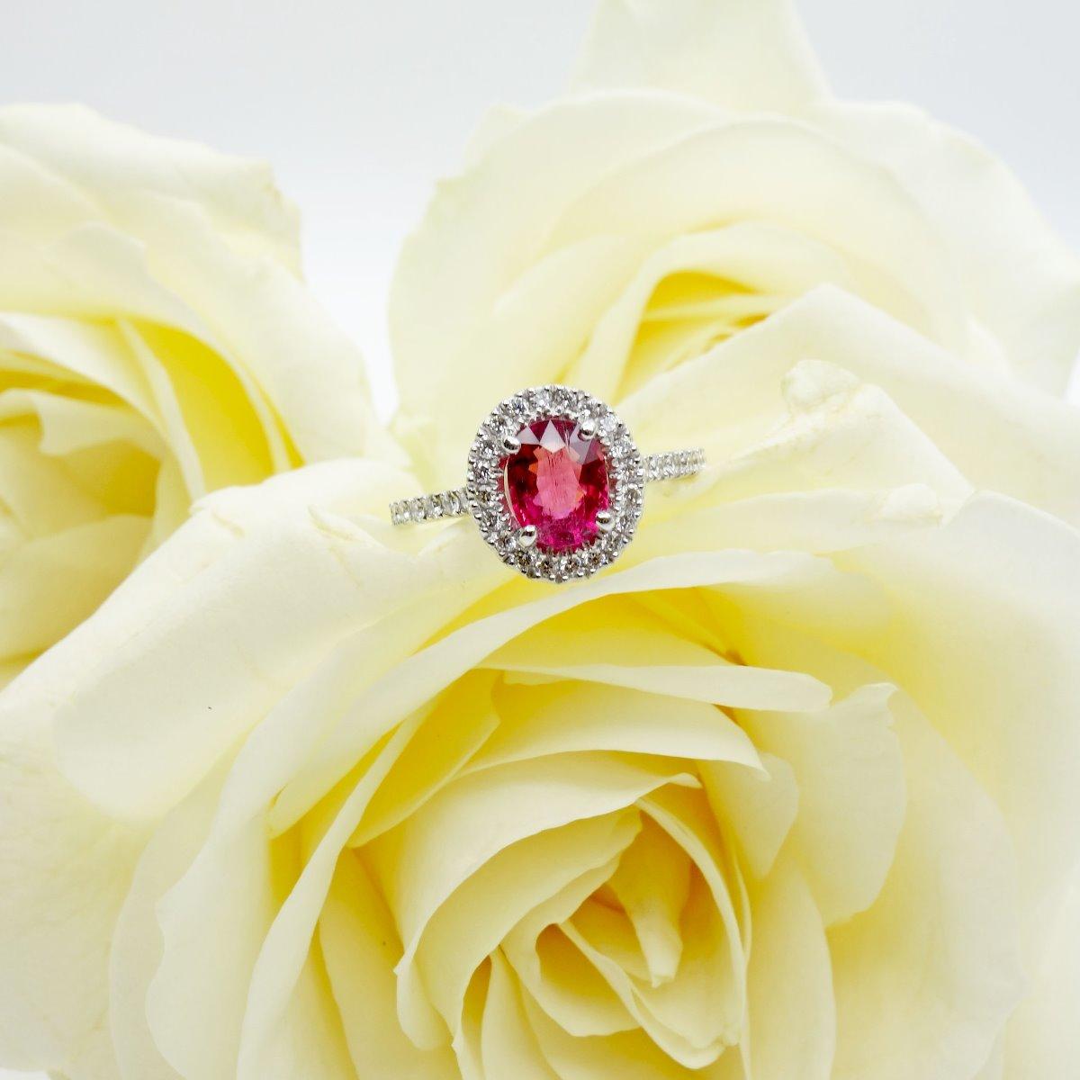 BAGUE RUBELLITE OVALE DIAMANTS OR BLANC