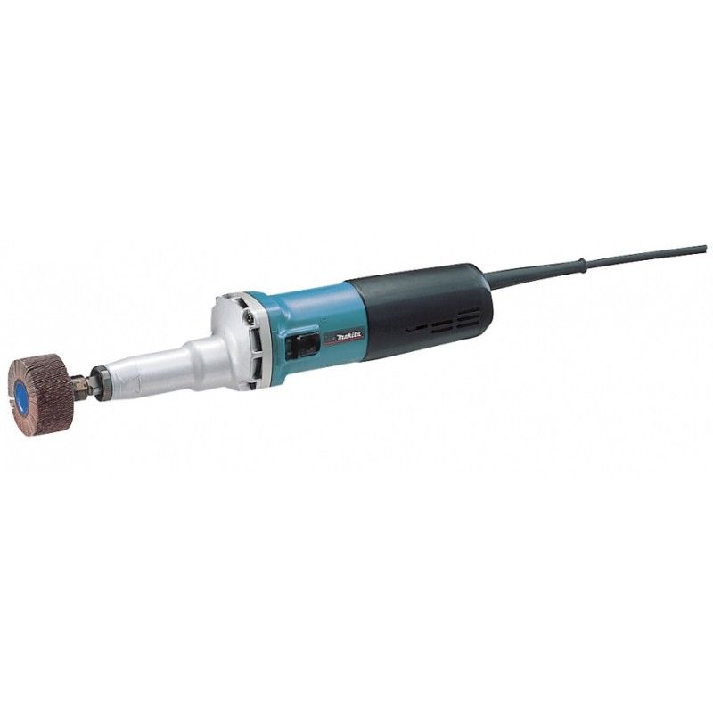 Una smerigliatrice Makita è mostrata su uno sfondo bianco.