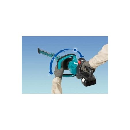 Un tagliasiepi Makita è raffigurato su uno sfondo bianco.