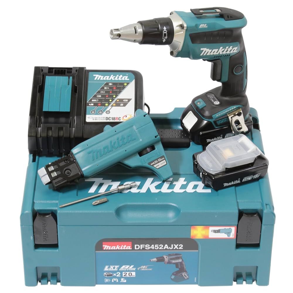 Un cacciavite a batteria Makita DFS452AJX2 in una custodia