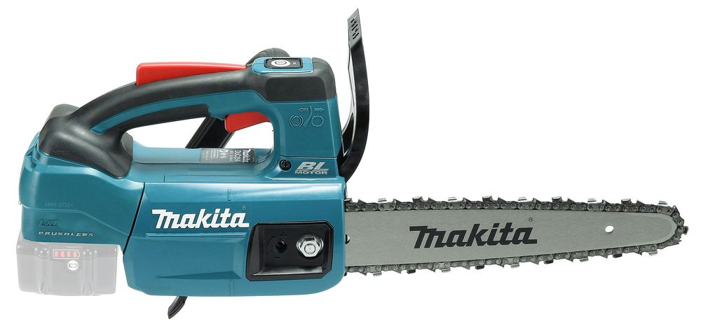 Una motosega Makita è raffigurata su uno sfondo bianco.