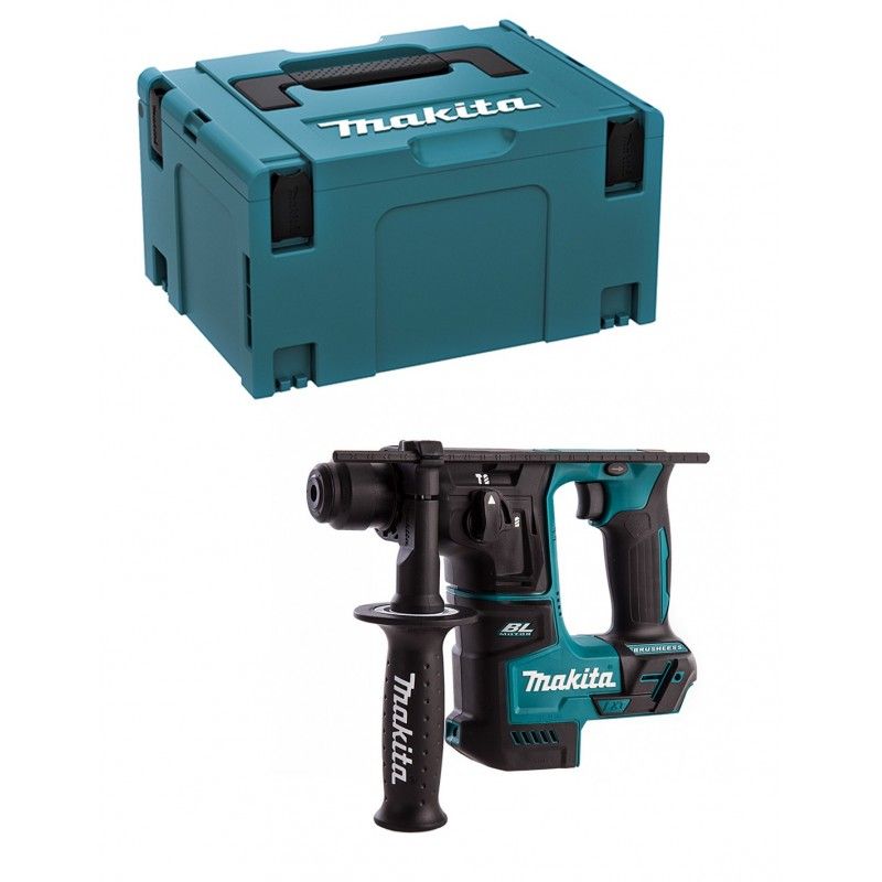 Un martello Makita in una scatola blu su sfondo bianco