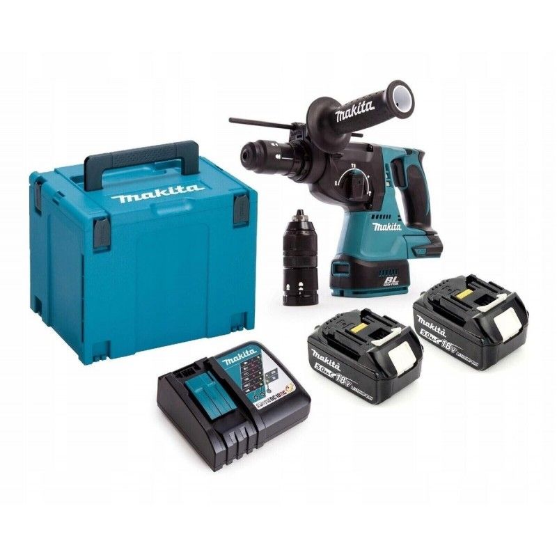 Un trapano a percussione Makita con due batterie e un caricabatterie.