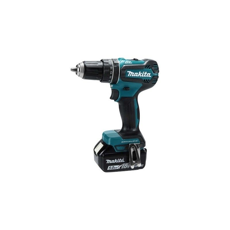 Un trapano a batteria Makita è mostrato su uno sfondo bianco.