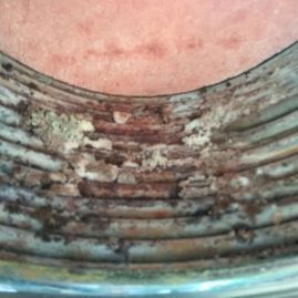 Un primer plano de la espalda de una persona con un collar.