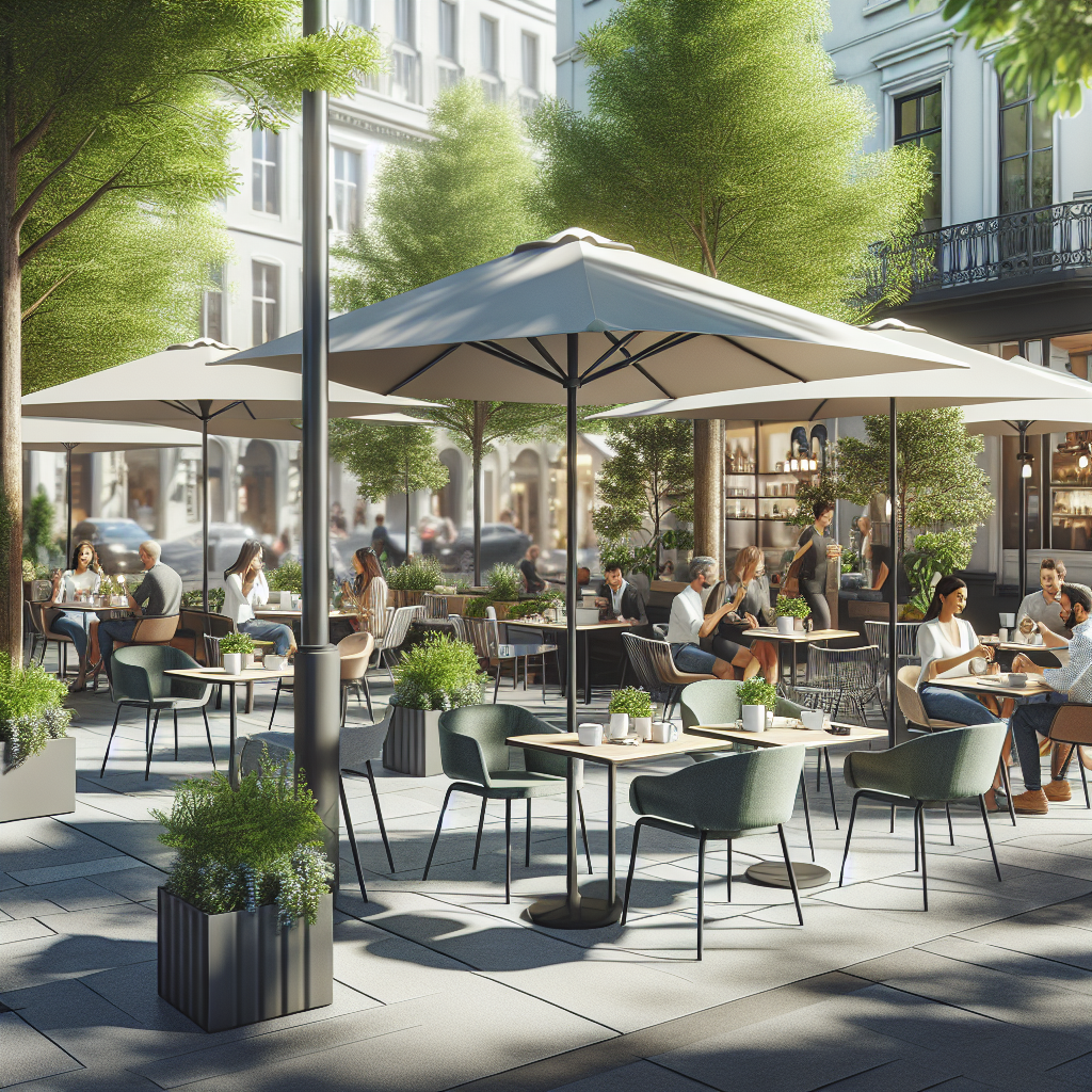 Realistic stock image of a modern café terrace.