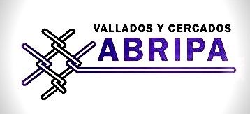 Logo for Vallados y Cercados Abripa. Purple text and lines, chain link graphic.
