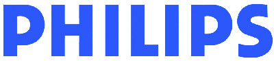 Un logotipo azul de Philips sobre un fondo blanco