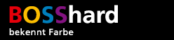 Ein buntes Bosshard-Logo auf schwarzem Hintergrund