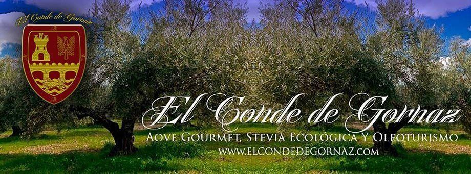 Un logotipo para El Conde de Garraz con un olivo al fondo.