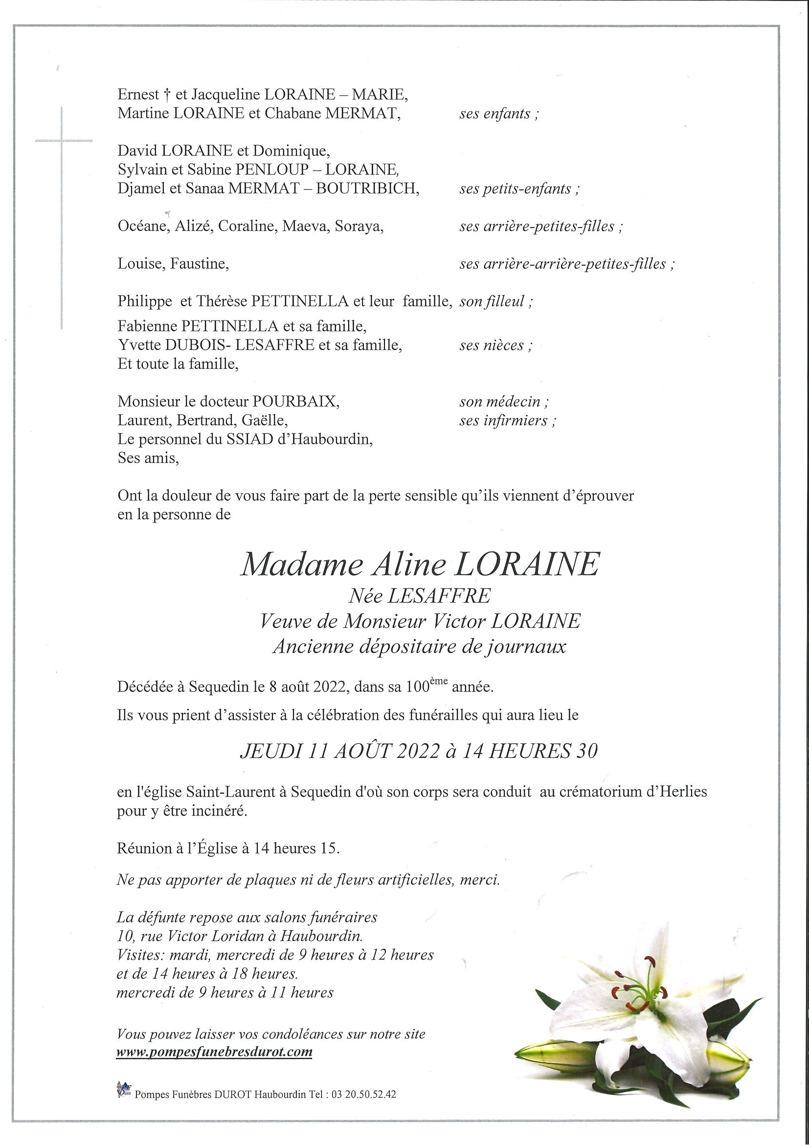 Pompes Funebres Durot A Haubourdin Faire Part