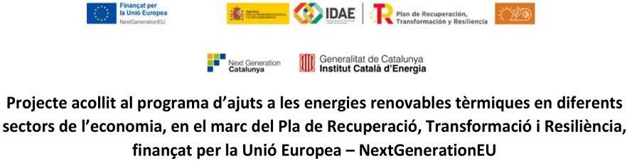 Logotipos de programas gubernamentales europeos y españoles para la financiación de energías térmicas renovables y de NextGenerationEU.
