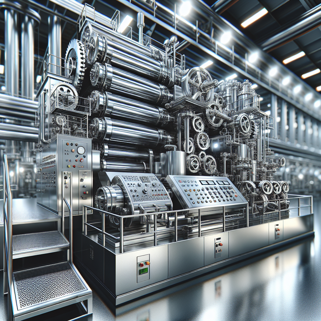 Realistic image of industrial stainless steel machinery.