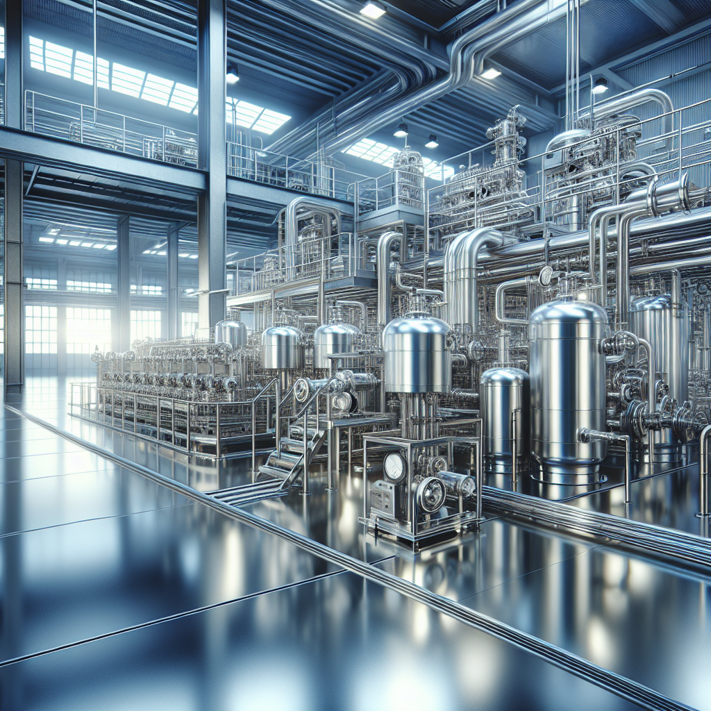 Realistic image of stainless steel machinery in factory
