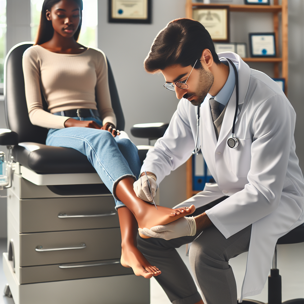Realistic stock image of podiatrist examining foot