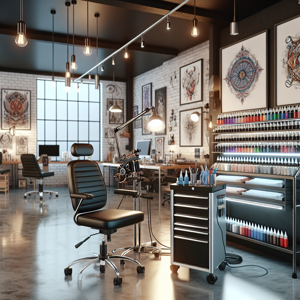 Realistic stock image of modern tattoo studio